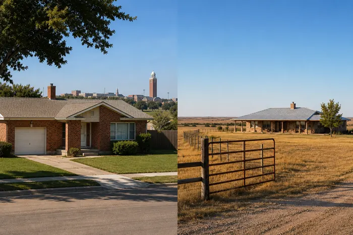 Side by side: an in-town Canyon home near WTAMU and a rural property with a gated ranch driveway.